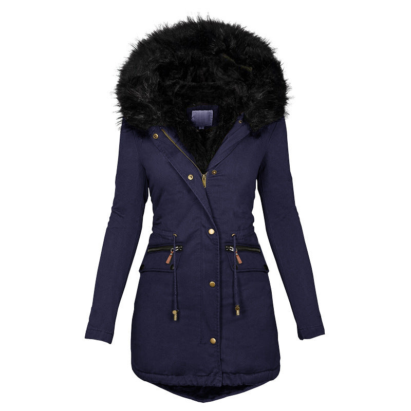 Manteau Long Femme avec Capuche Fourrure – Élégant & Chaud