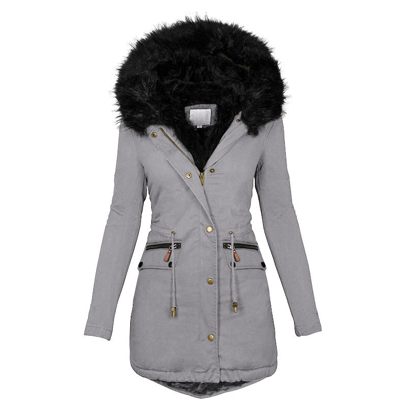 Manteau Long Femme avec Capuche Fourrure – Élégant & Chaud