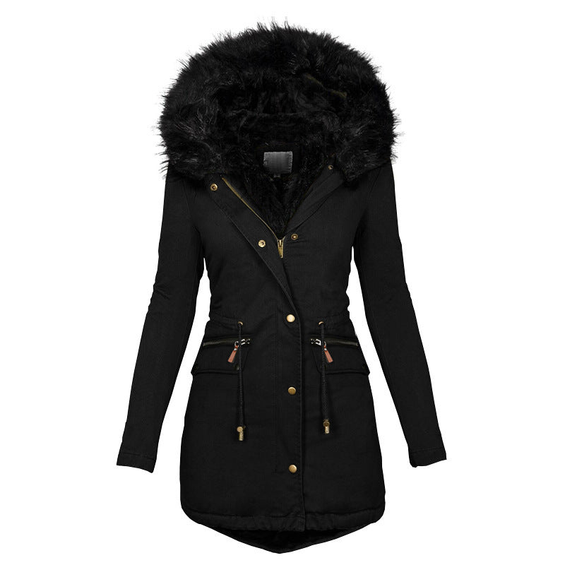 Manteau Long Femme avec Capuche Fourrure – Élégant & Chaud