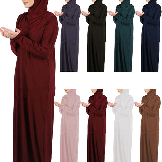 Abaya de prière douce & pudique – Ultra fluide, hijab intégré