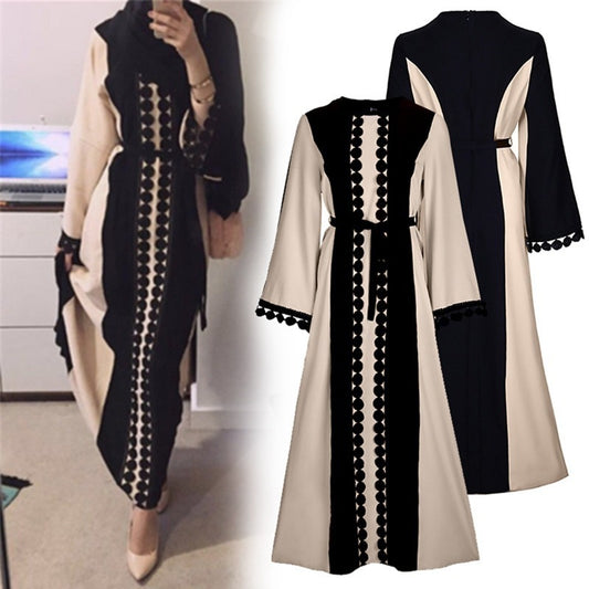 Abaya Longue Élégante Bicolore – Design Moderne et Raffiné