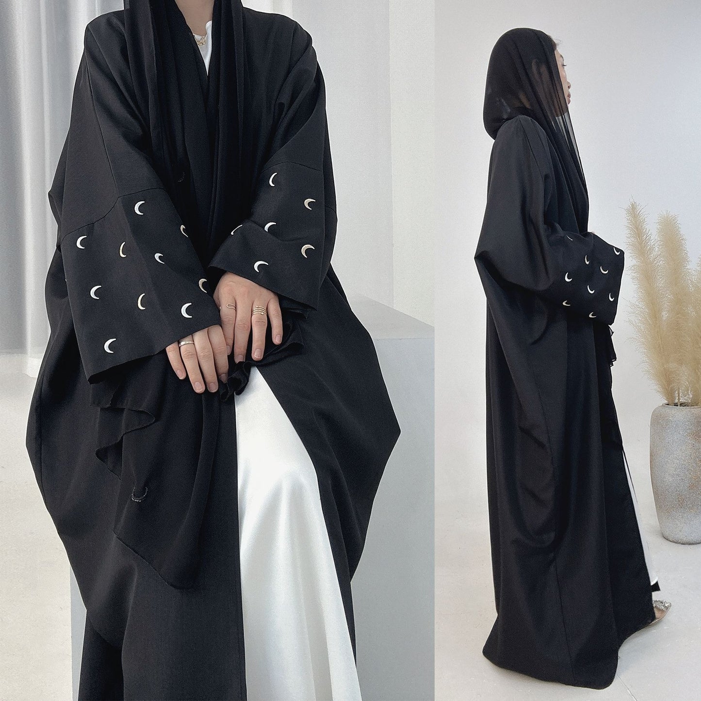 Abaya “Luna Minimal” – Élégance épurée & Détail céleste Elegant Cardigan Robe