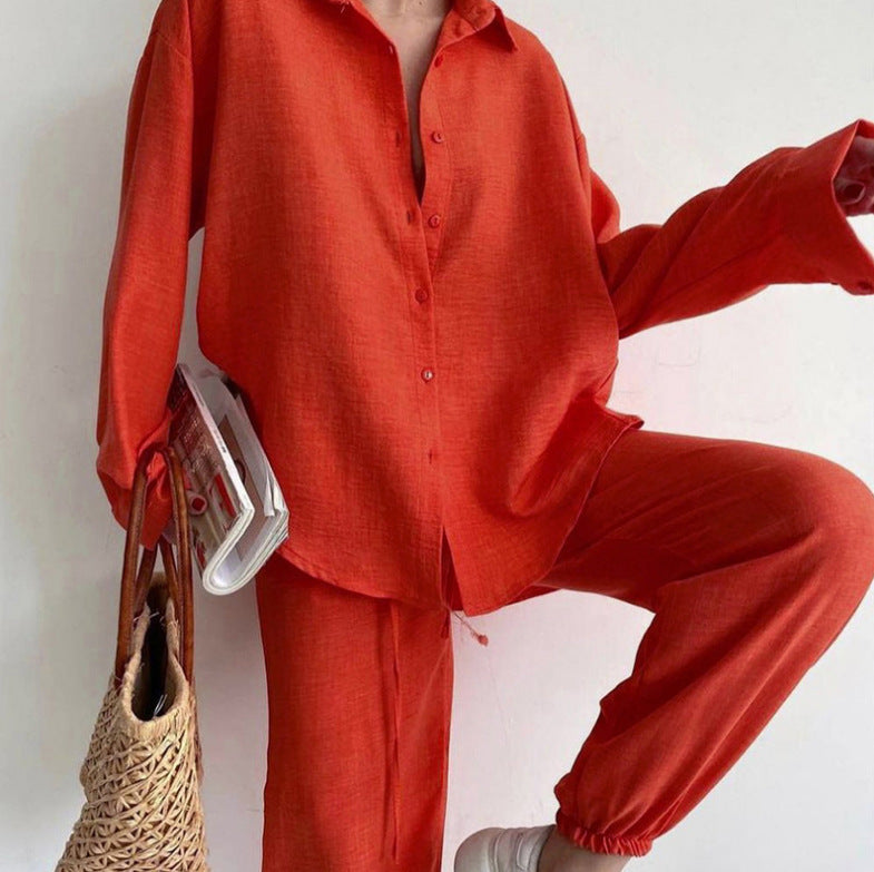 Ensemble 2 pièces femme été – Chemise oversize + pantalon large – Style chic européen