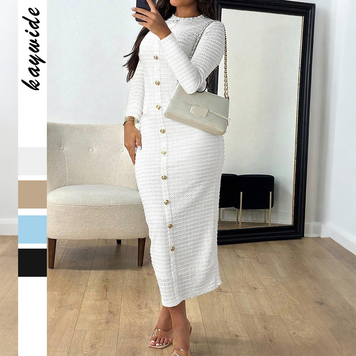 Robe chic blanche boutonnée – Coupe midi élégante & tendance | Style luxe