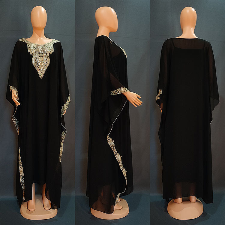 Robe Kaftan Luxe Orientale – Broderies Dorées Élégantes