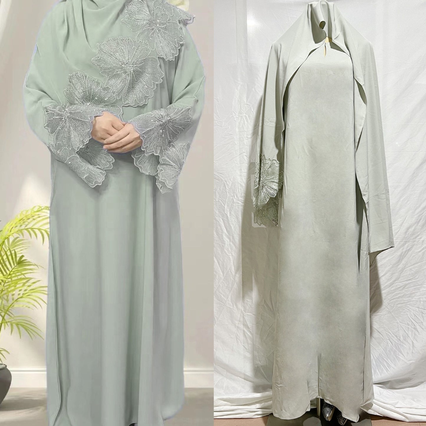 Abaya Blanche Élégante – Broderie Luxe & Finesse Muslim