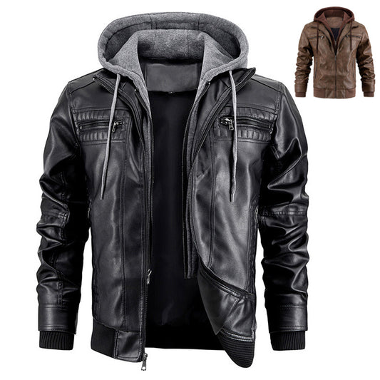Veste Homme Simili Cuir avec Capuche Amovible – Style Moto & Urbain